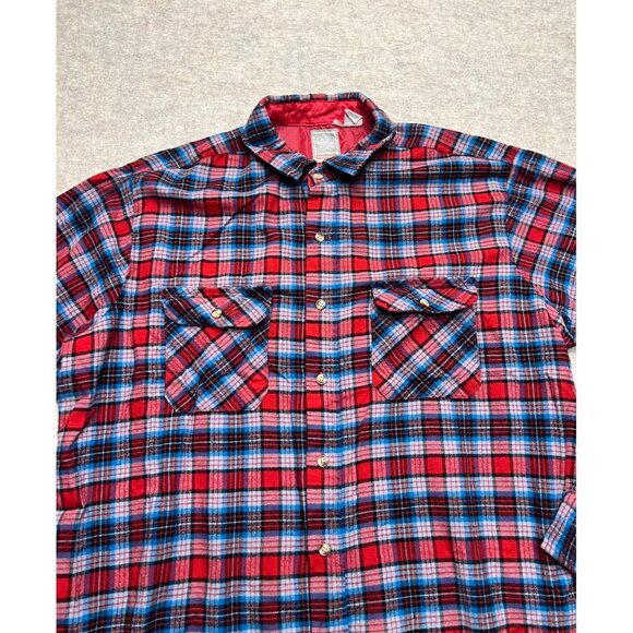 Vintage Outdoor Exchange Red Plaid Flannel Button Down Shirt Men's XL Tall - Picture 2 of 9